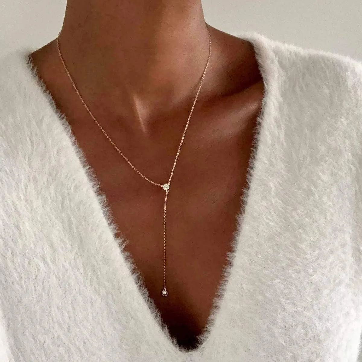TOBENY Gold Long Lariat Necklace for Women Danity Y Necklace 14k Gold Plated Y-Shaped Pendant Necklace Beaded CZ Circle Drop Necklaces Jewelry Gift for Wedding