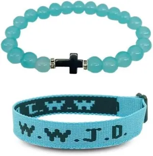Todu WWJD Braided Rope Bracelet Cross Crystal Beaded Bracelet Set Handmade Beads Bracelet Natural Stone Stretch Bracelet For Women Men Teens Girl Boys Holiday Jewelry Gifts(Blue), SCS20240116