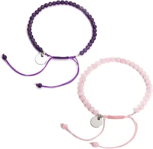 Top Plaza Natural Amethyst/Rose Quartz Crystals Bracelet Chakra Healing Stone Beads Handmade Macrame Adjustable Braided Link Bracelets
