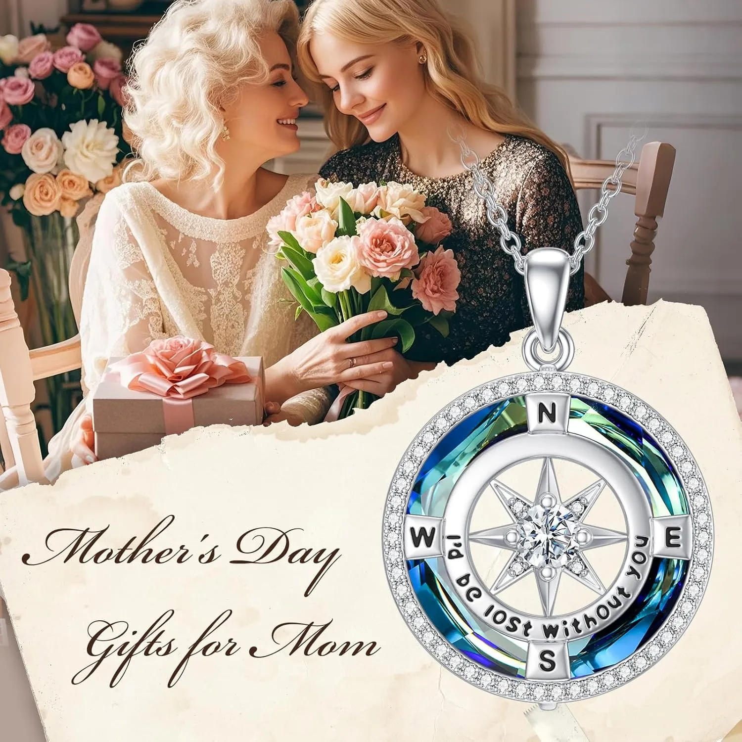 TOUPOP Compass Necklace for Women 925 Sterling Silver I'd be Lost without You Compass Pendant Birthstone Necklaces Anniversary Jewelry Birthday Gift for Girlfriend Wife Graduation Gifts for Her Daugthter