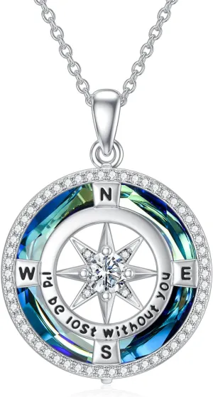 TOUPOP Compass Necklace for Women 925 Sterling Silver I'd be Lost without You Compass Pendant Birthstone Necklaces Anniversary Jewelry Birthday Gift for Girlfriend Wife Graduation Gifts for Her Daugthter