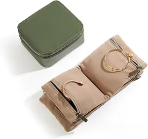 Travel Jewelry Box with 4 Velvet Bags Pouch with Zipper Jewelry Case for Necklace Bangle Watch Bracelet Earrings Organizer Women Men Girls Gift