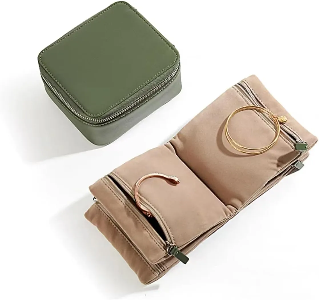 Travel Jewelry Box with 4 Velvet Bags Pouch with Zipper Jewelry Case for Necklace Bangle Watch Bracelet Earrings Organizer Women Men Girls Gift