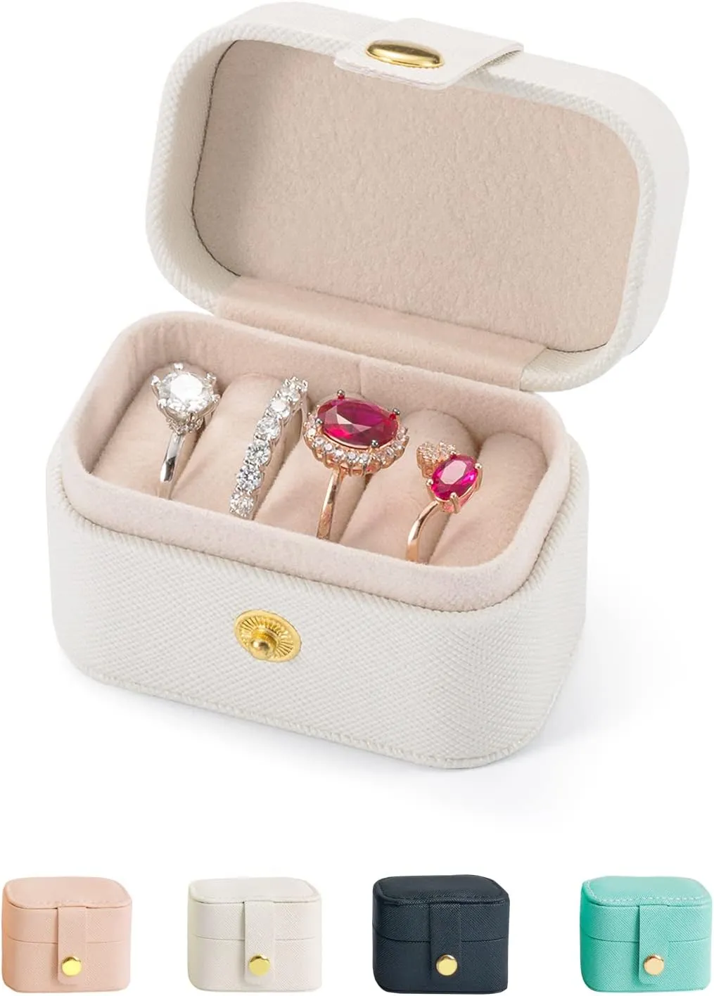 Travel Jewelry Ring Case,Small Jewelry Ring Box,Ring Holder,Mini Travel Jewelry Case Portable Ring Storage Case, for Women Girls, for Travel,Business,Wedding,Bridesmaid Gift(White)