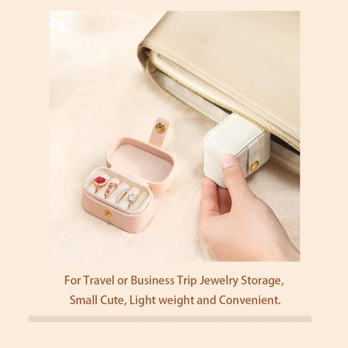 Travel Jewelry Ring Case,Small Jewelry Ring Box,Ring Holder,Mini Travel Jewelry Case Portable Ring Storage Case, for Women Girls, for Travel,Business,Wedding,Bridesmaid Gift(White)