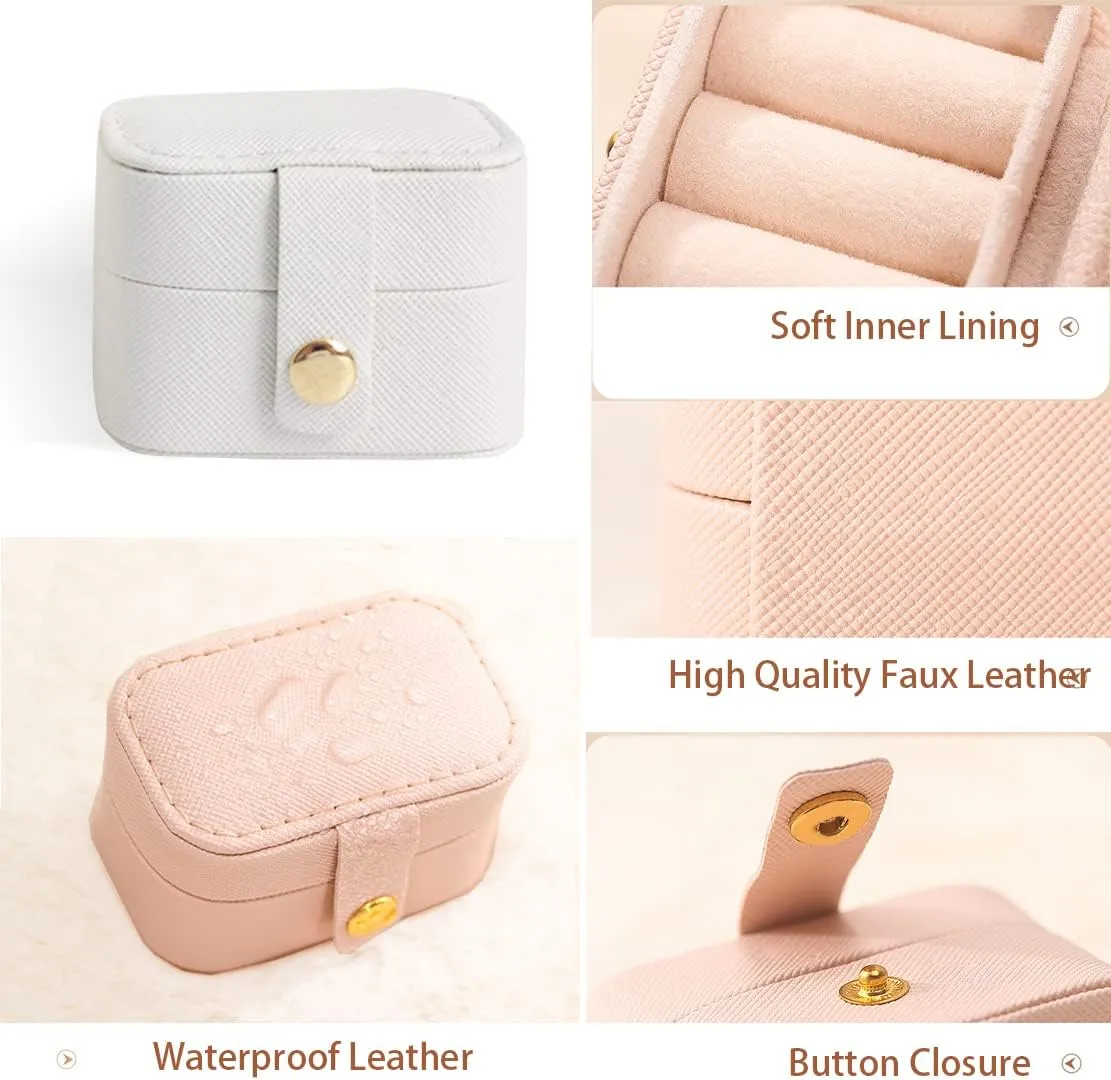 Travel Jewelry Ring Case,Small Jewelry Ring Box,Ring Holder,Mini Travel Jewelry Case Portable Ring Storage Case, for Women Girls, for Travel,Business,Wedding,Bridesmaid Gift(White)
