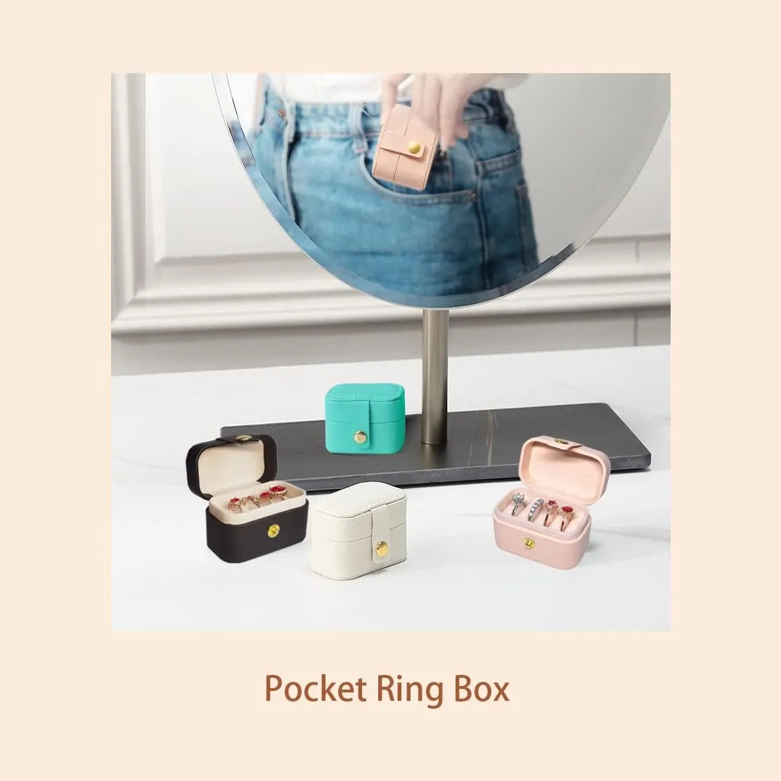 Travel Jewelry Ring Case,Small Jewelry Ring Box,Ring Holder,Mini Travel Jewelry Case Portable Ring Storage Case, for Women Girls, for Travel,Business,Wedding,Bridesmaid Gift(White)