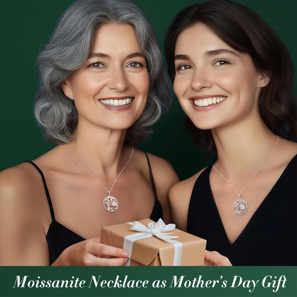 Tree of life Moissanite Pendant Necklace for Mom,925 Sterling Silver Gold Plating Necklace for Women,Birthday Jewelry for Wife Her Mom