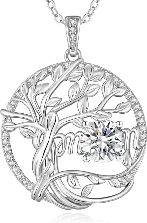 Tree of life Moissanite Pendant Necklace for Mom,925 Sterling Silver Gold Plating Necklace for Women,Birthday Jewelry for Wife Her Mom