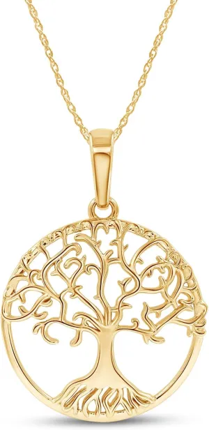 Tree of Life Pendant Necklace for Women in 14K Gold Plated 925 Sterling Silver Along With 18" Silver Rope Chain, Womens Jewelry, Gift for Her