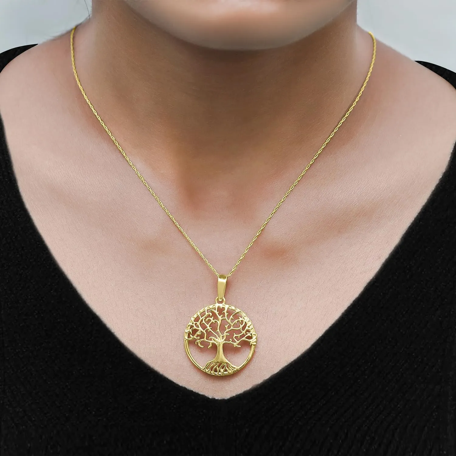 Tree of Life Pendant Necklace for Women in 14K Gold Plated 925 Sterling Silver Along With 18" Silver Rope Chain, Womens Jewelry, Gift for Her