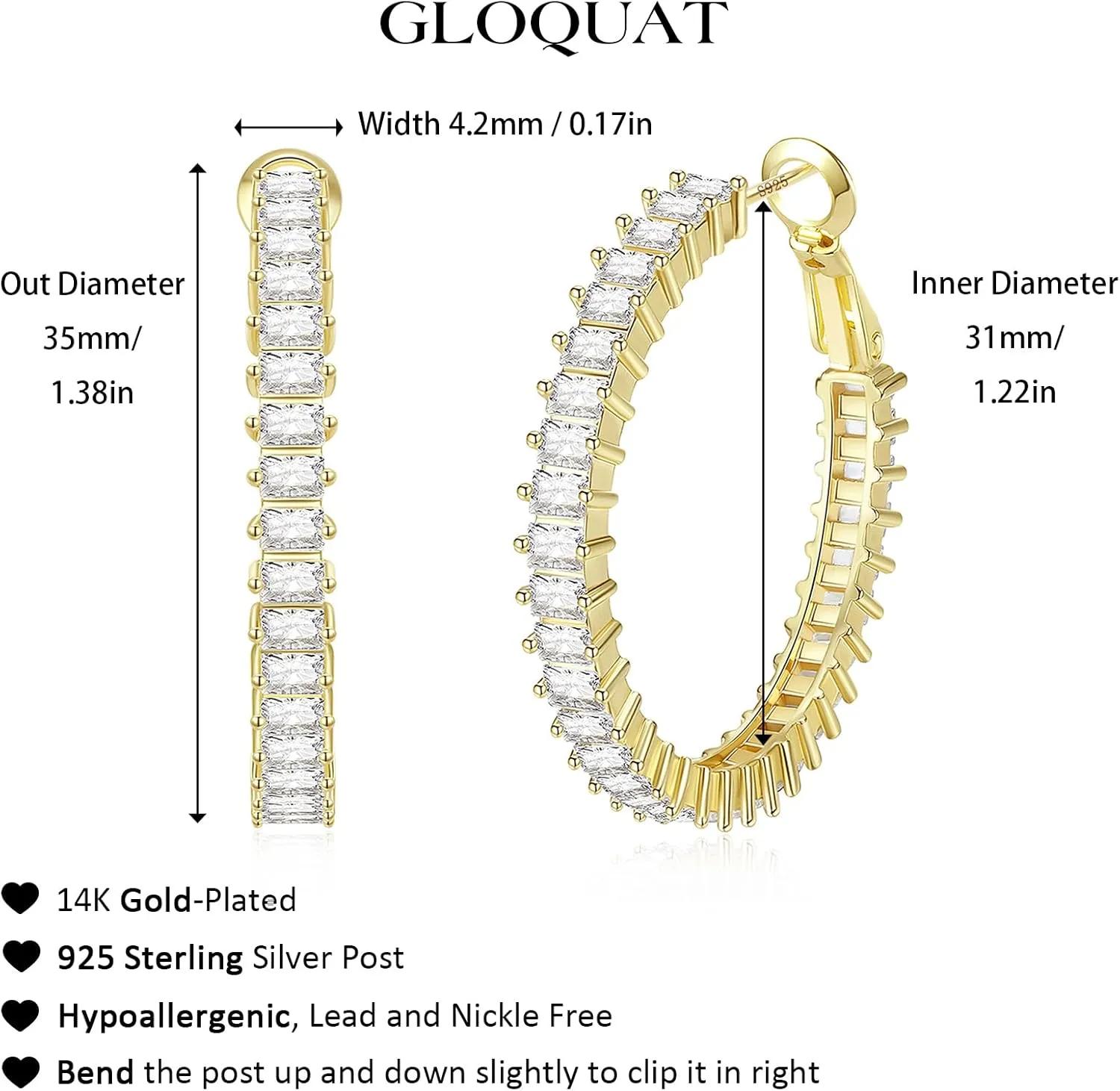 Trendy CZ Gold Hoop Earrings for Women, Lightweight Chunky Silver Earrings for Women 14K Real Gold Plated Hoops Earrings Hypoallergenic Earrings Jewelry
