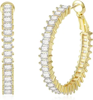 Trendy CZ Gold Hoop Earrings for Women, Lightweight Chunky Silver Earrings for Women 14K Real Gold Plated Hoops Earrings Hypoallergenic Earrings Jewelry