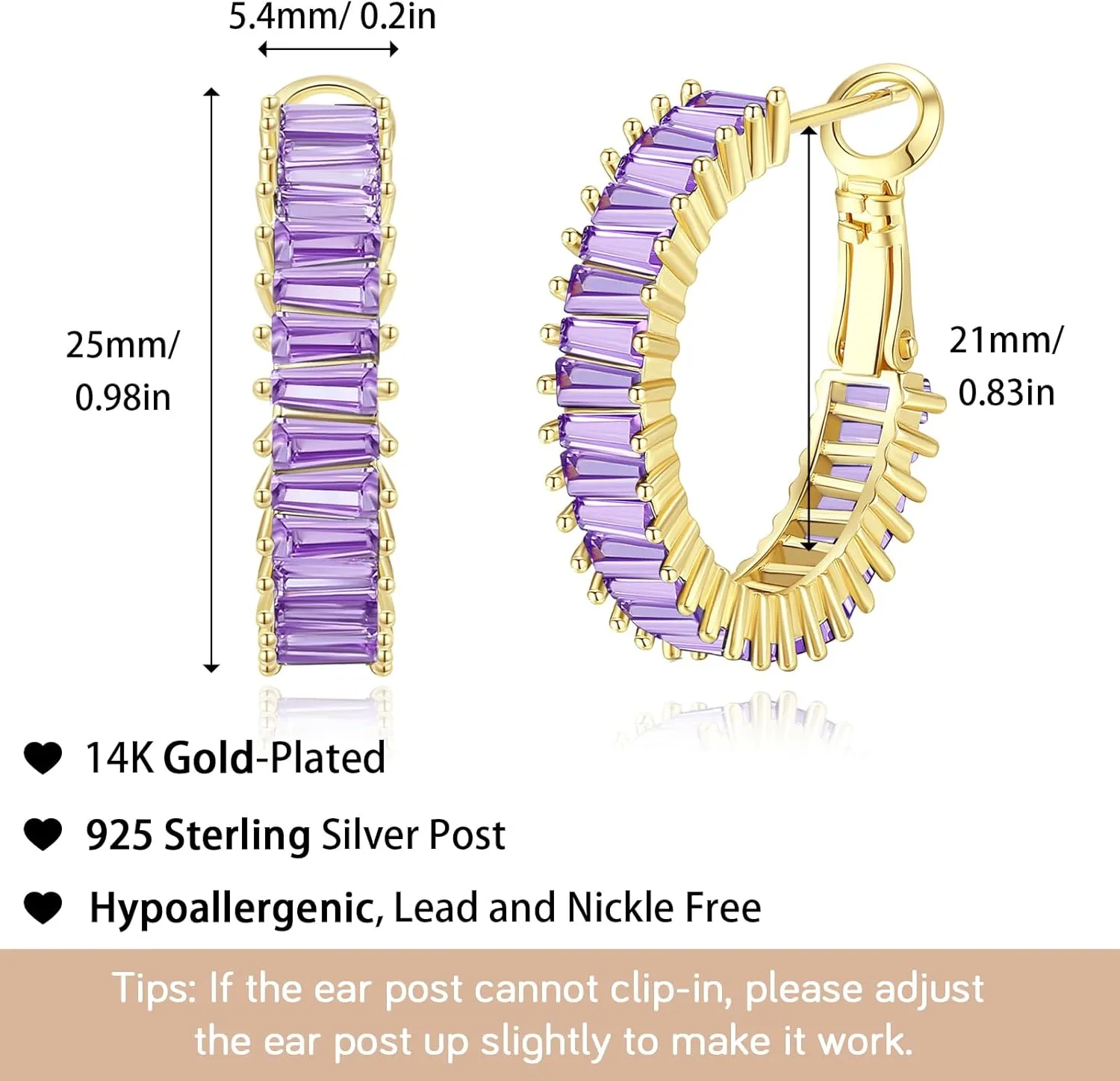 Trendy CZ Gold Hoop Earrings for Women, Lightweight Chunky Silver Earrings for Women 14K Real Gold Plated Hoops Earrings Hypoallergenic Earrings Jewelry