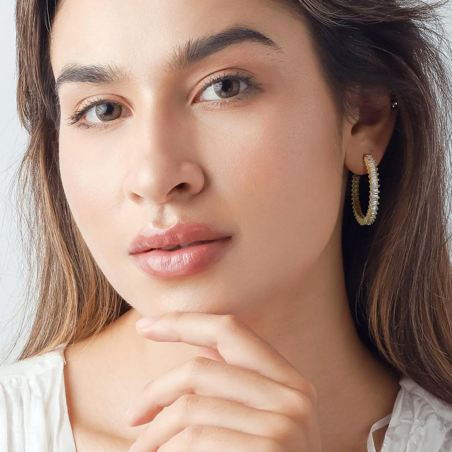 Trendy CZ Gold Hoop Earrings for Women, Lightweight Chunky Silver Earrings for Women 14K Real Gold Plated Hoops Earrings Hypoallergenic Earrings Jewelry