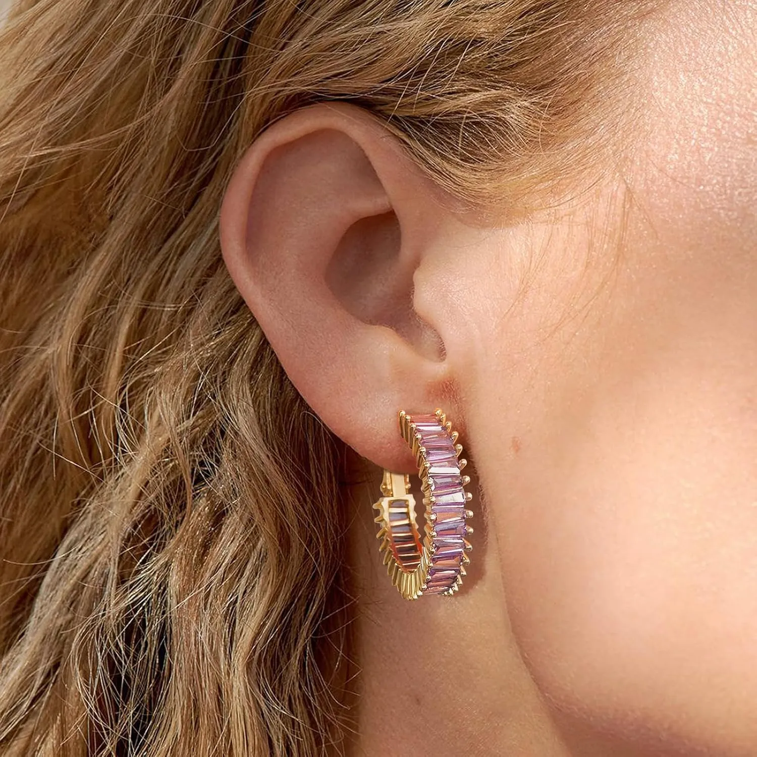 Trendy CZ Gold Hoop Earrings for Women, Lightweight Chunky Silver Earrings for Women 14K Real Gold Plated Hoops Earrings Hypoallergenic Earrings Jewelry