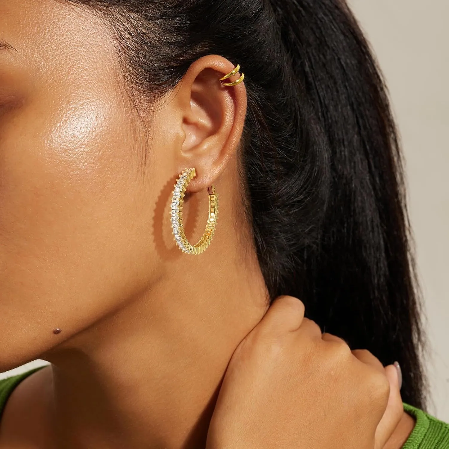 Trendy CZ Gold Hoop Earrings for Women, Lightweight Chunky Silver Earrings for Women 14K Real Gold Plated Hoops Earrings Hypoallergenic Earrings Jewelry