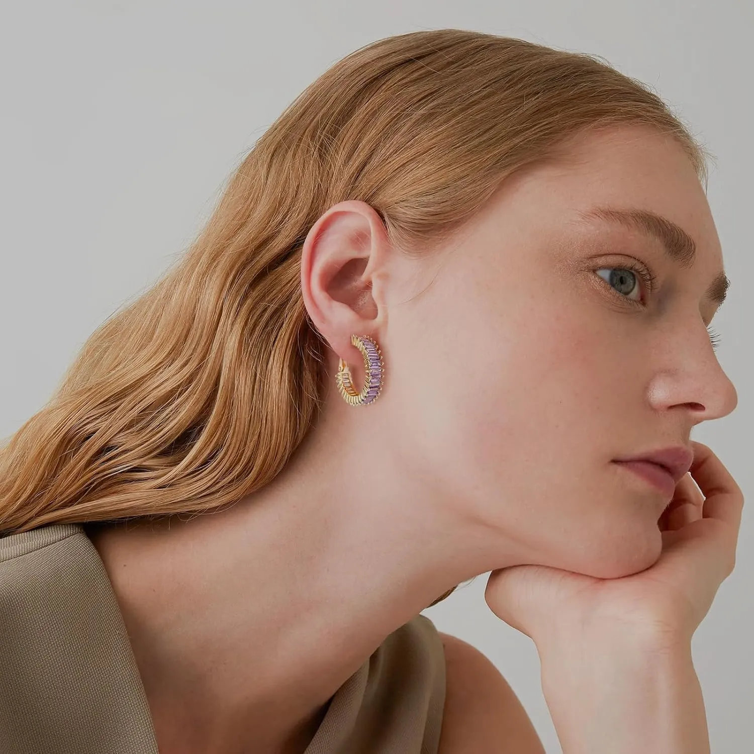 Trendy CZ Gold Hoop Earrings for Women, Lightweight Chunky Silver Earrings for Women 14K Real Gold Plated Hoops Earrings Hypoallergenic Earrings Jewelry