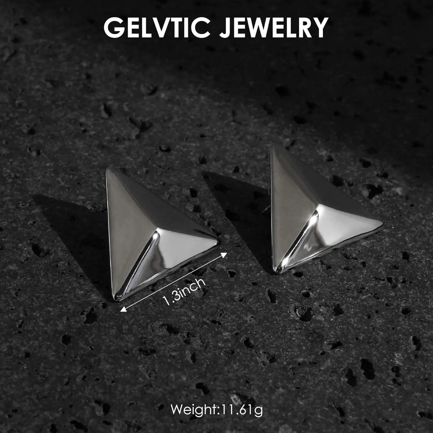 Trendy Statement Earrings for Women Chunky Silver Huggie Hoop Stud Earrings Cubic Zirconia Gold Plated Dainty Simple Large Geometric Triangle Exaggerated Earring Lightweight Minimalist Jewelry for Women Friend