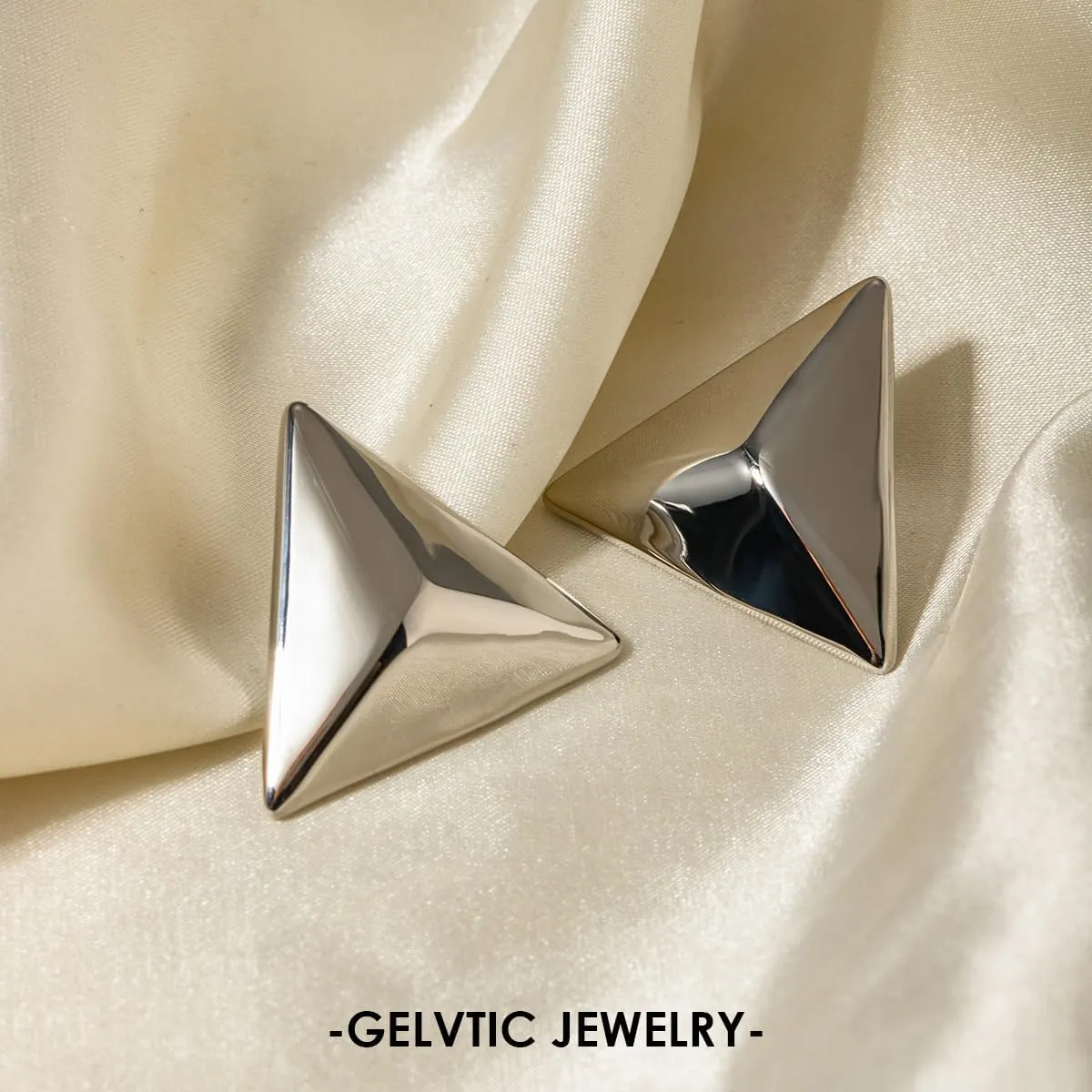Trendy Statement Earrings for Women Chunky Silver Huggie Hoop Stud Earrings Cubic Zirconia Gold Plated Dainty Simple Large Geometric Triangle Exaggerated Earring Lightweight Minimalist Jewelry for Women Friend