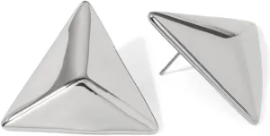 Trendy Statement Earrings for Women Chunky Silver Huggie Hoop Stud Earrings Cubic Zirconia Gold Plated Dainty Simple Large Geometric Triangle Exaggerated Earring Lightweight Minimalist Jewelry for Women Friend