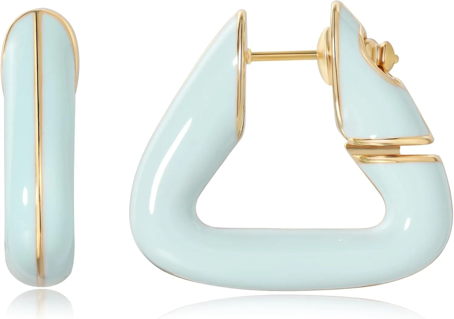 Triangle 14K Gold Plated 925 Sterling Silver Post Enamel Hoop Earrings | Lightweight Hypoallergic |