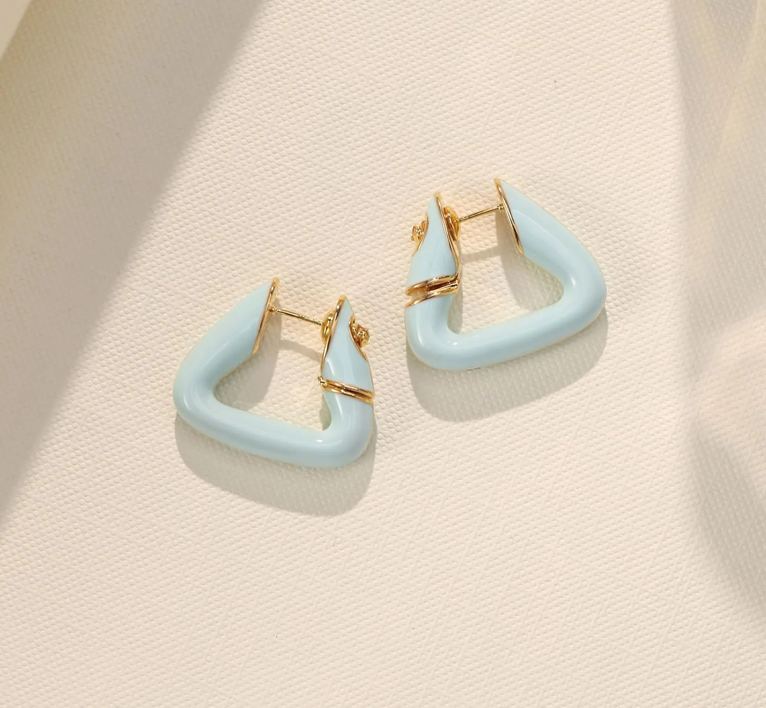 Triangle 14K Gold Plated 925 Sterling Silver Post Enamel Hoop Earrings | Lightweight Hypoallergic |