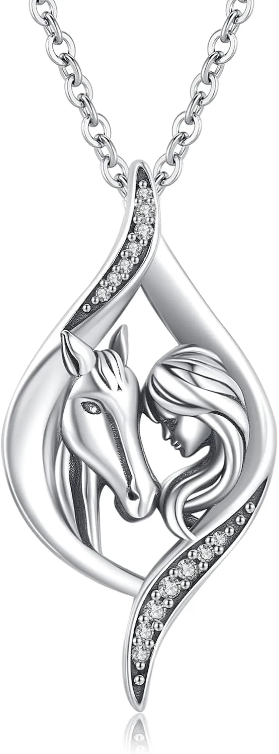 TRISHULA Horse Necklace for Women, Graduation Gift 925 Sterling Silver Girls with Horse Oxidation Pendant Horse Jewelry Gift for Mom Daughter Christmas Birthday