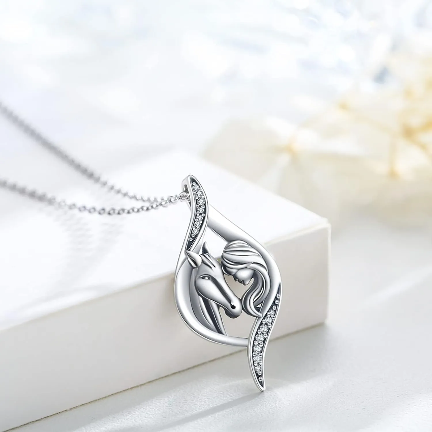 TRISHULA Horse Necklace for Women, Graduation Gift 925 Sterling Silver Girls with Horse Oxidation Pendant Horse Jewelry Gift for Mom Daughter Christmas Birthday