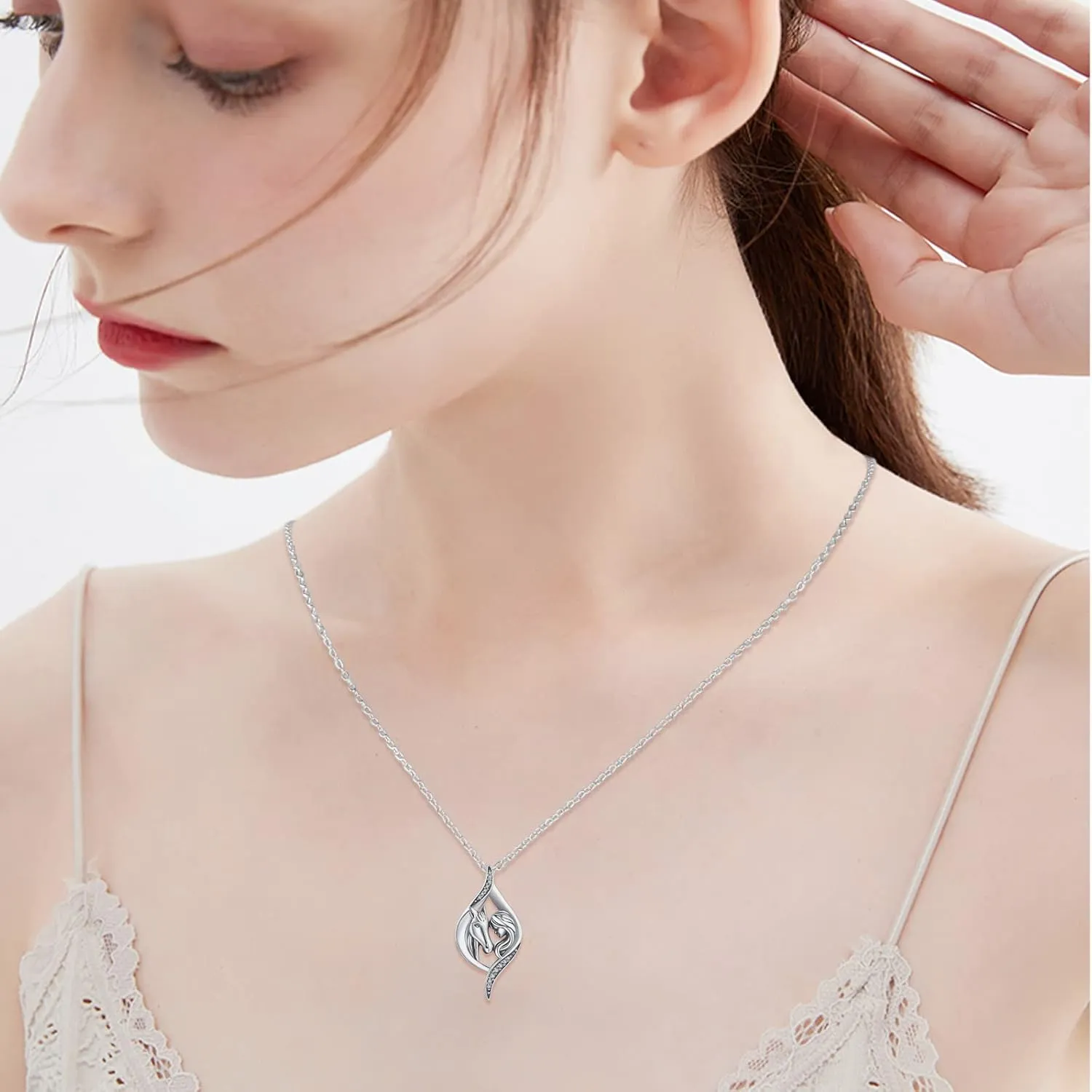 TRISHULA Horse Necklace for Women, Graduation Gift 925 Sterling Silver Girls with Horse Oxidation Pendant Horse Jewelry Gift for Mom Daughter Christmas Birthday