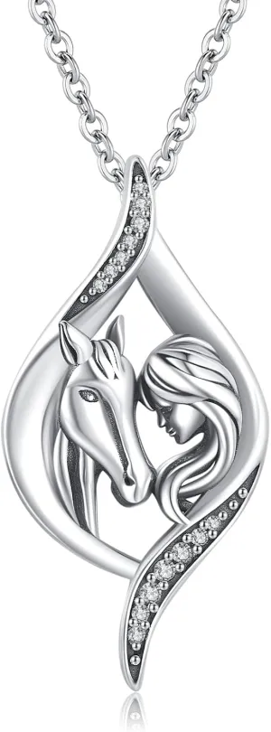 TRISHULA Horse Necklace for Women, Graduation Gift 925 Sterling Silver Girls with Horse Oxidation Pendant Horse Jewelry Gift for Mom Daughter Christmas Birthday