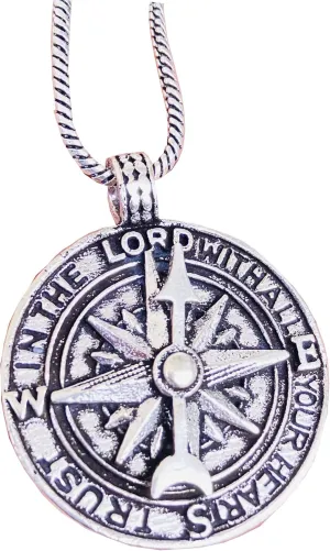 Trust in The Lord with All Your Heart - Proverbs 3: 5-6 Quote Engraved Locket Necklace, Greeting Card, Graduation Day Gifts- Baptism Gifts Compass for Women Mens