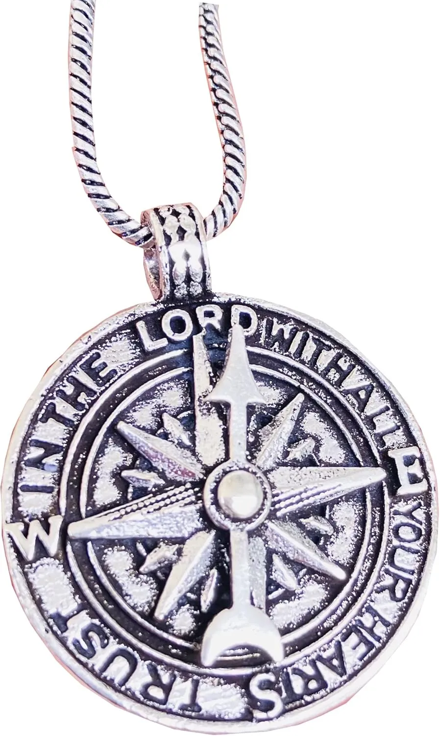 Trust in The Lord with All Your Heart - Proverbs 3: 5-6 Quote Engraved Locket Necklace, Greeting Card, Graduation Day Gifts- Baptism Gifts Compass for Women Mens