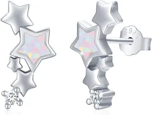 TUGHRA Sterling Silver Star Stud Earrings for Women  Dainty Small Opal, Moonstone, or Abalone Star Earrings with Zirconia Tail, Hypoallergenic Jewelry Gifts for Birthday, Mothers Day, or Everyday Wear