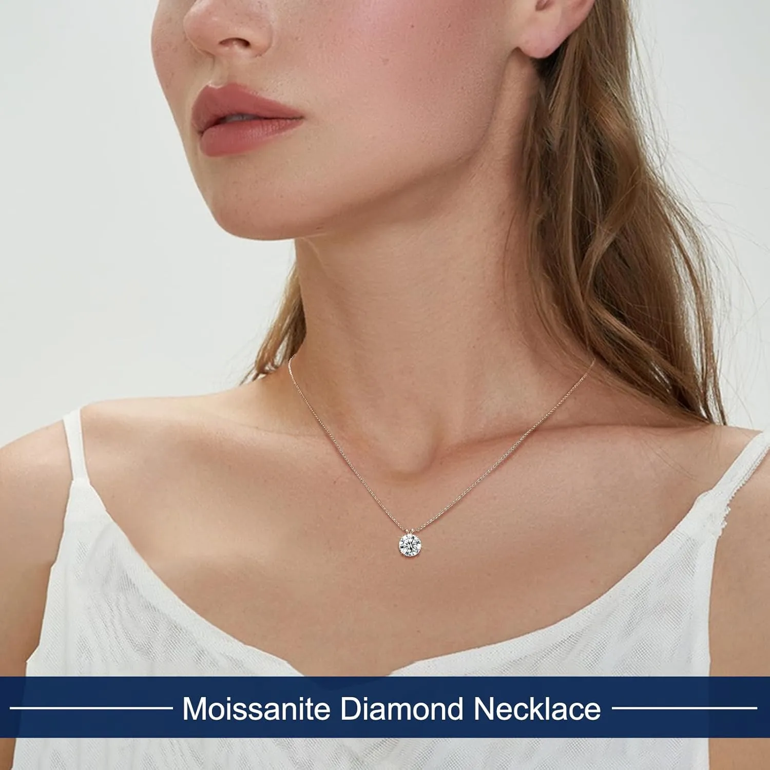 TUHE Moissanite Necklace for Women 0.1-12.0CT(3-15mm) Moissanite Pendant 18k Gold Plated Sterling Silver Necklace Round Solitaire Pendant with 18 2 Inch Chain Jewelry for Mom/Wife Mothers Day Gift