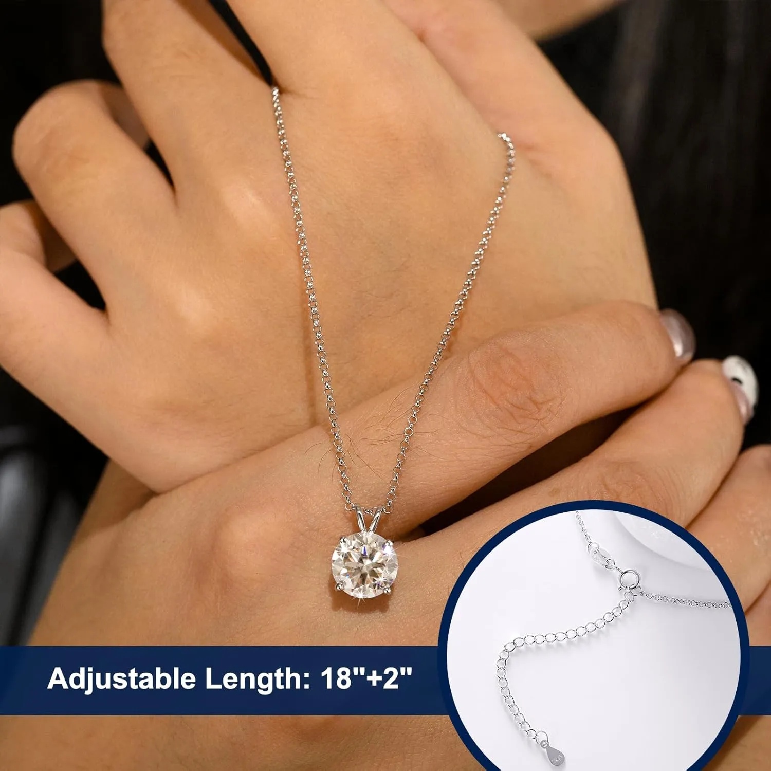 TUHE Moissanite Necklace for Women 0.1-12.0CT(3-15mm) Moissanite Pendant 18k Gold Plated Sterling Silver Necklace Round Solitaire Pendant with 18 2 Inch Chain Jewelry for Mom/Wife Mothers Day Gift