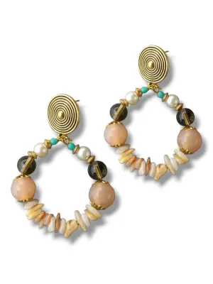 Turkish statement earrings for women, Ethnic pearl beaded jewelry, Big hoop earrings, Gemstone earrings, Boho jewelry, Vintage style earrings