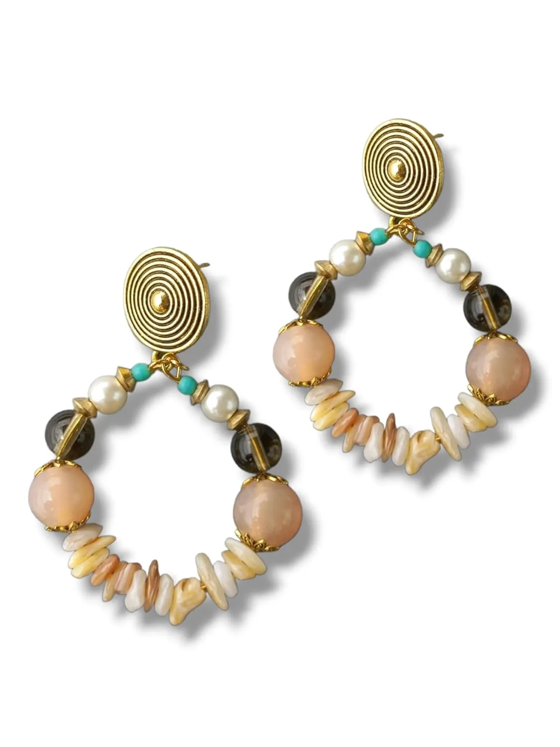 Turkish statement earrings for women, Ethnic pearl beaded jewelry, Big hoop earrings, Gemstone earrings, Boho jewelry, Vintage style earrings