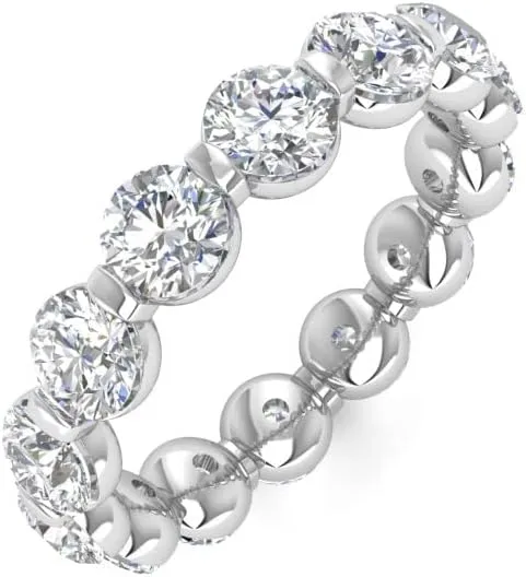 TwoBirch Platinum Plated Sterling Silver Round Cut Moissanite Eternity Ring (4 MM) (GRA CERTIFIED)