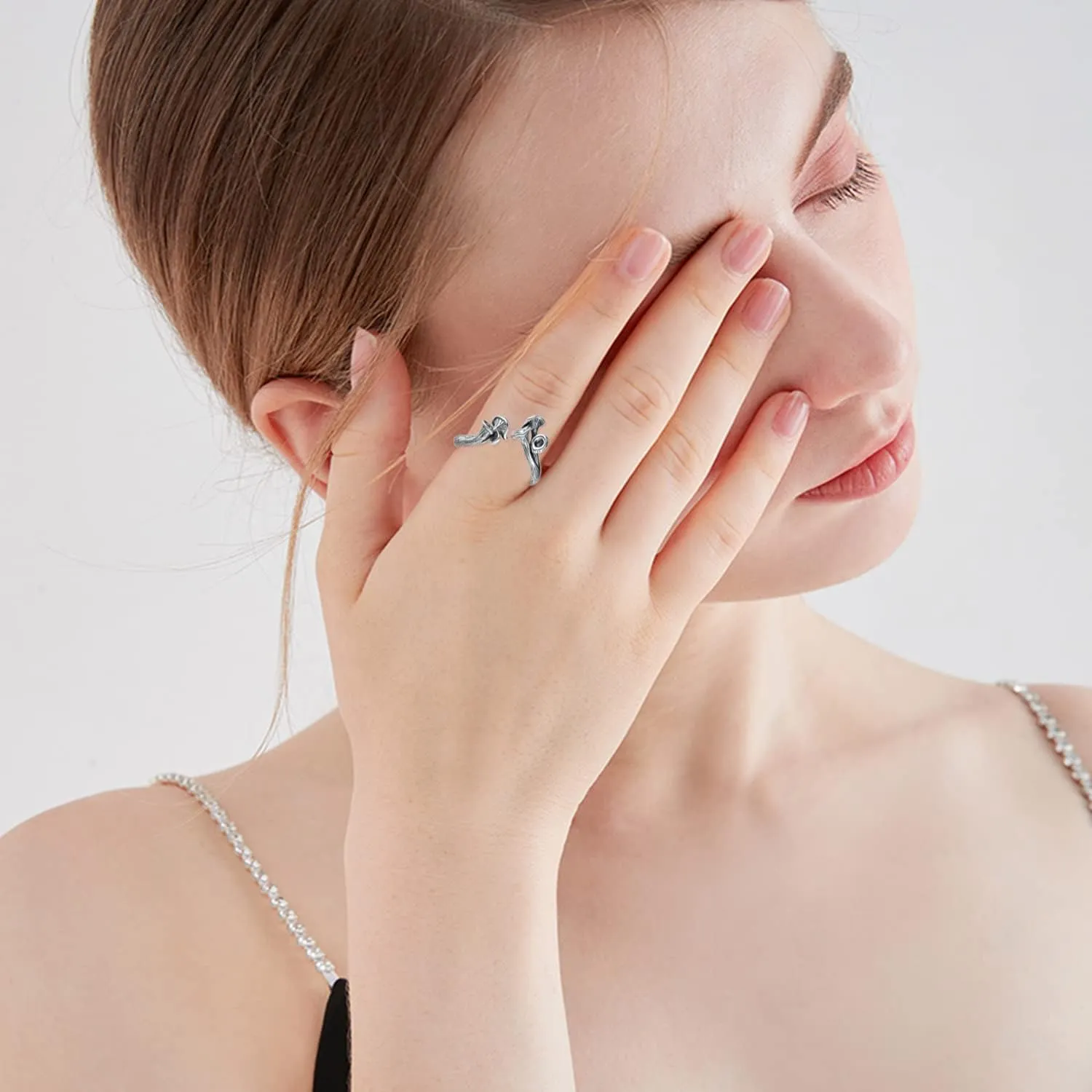 TYSO Chanterelle Mushroom Rings For Women Sterling Silver Vintage Cute Adjustable Open Wrap Ring Jewelry