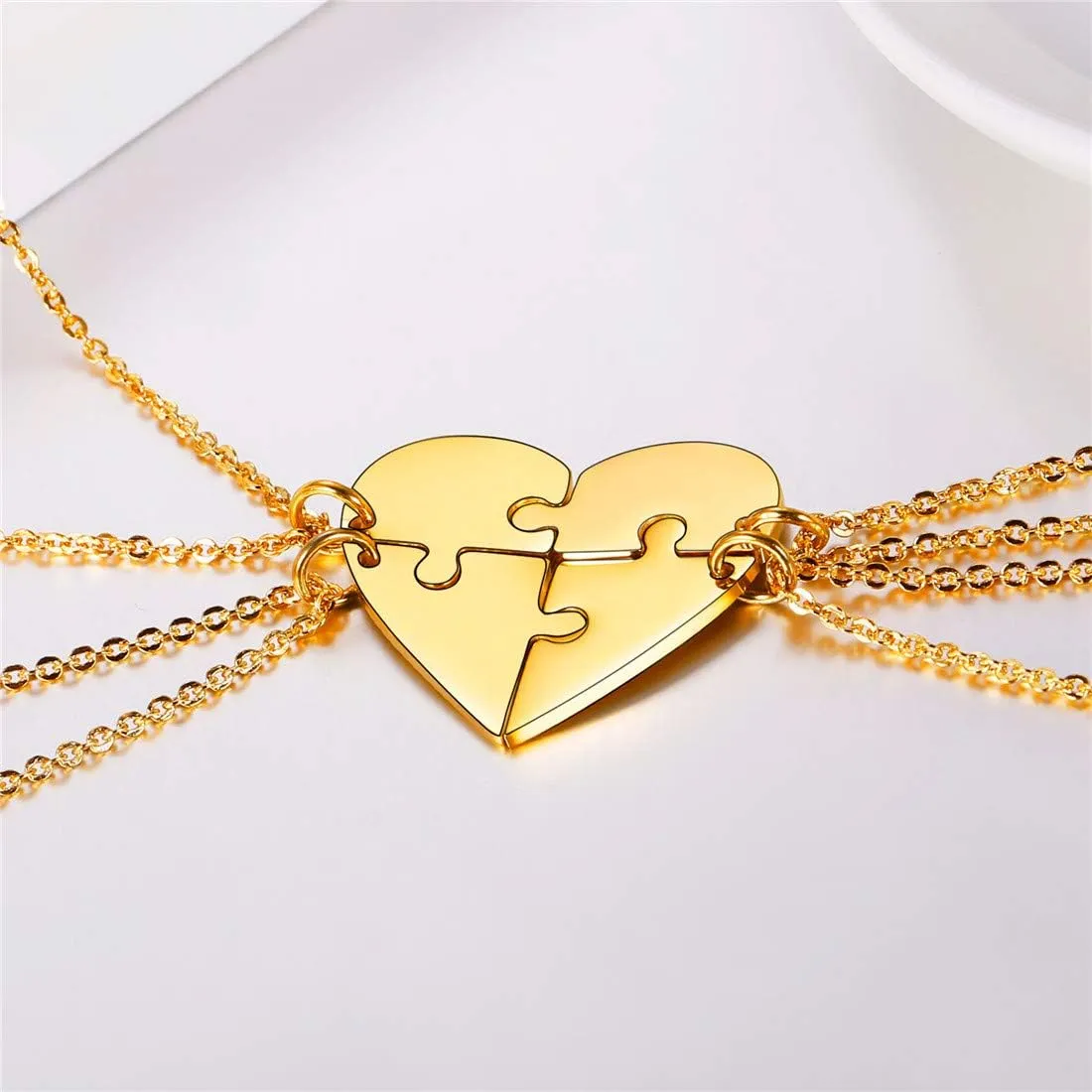 U7 BFF Necklace for 2/3/4/5/6 Women Girls Stainless Steel Personalized Family/Sibling/Friendship Jewelry Set Custom Best Friend Name Engrave Heart Puzzle Matching Pendant Necklaces