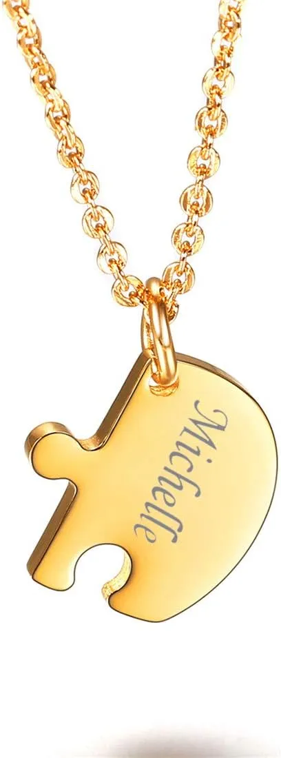 U7 BFF Necklace for 2/3/4/5/6 Women Girls Stainless Steel Personalized Family/Sibling/Friendship Jewelry Set Custom Best Friend Name Engrave Heart Puzzle Matching Pendant Necklaces
