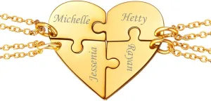 U7 BFF Necklace for 2/3/4/5/6 Women Girls Stainless Steel Personalized Family/Sibling/Friendship Jewelry Set Custom Best Friend Name Engrave Heart Puzzle Matching Pendant Necklaces