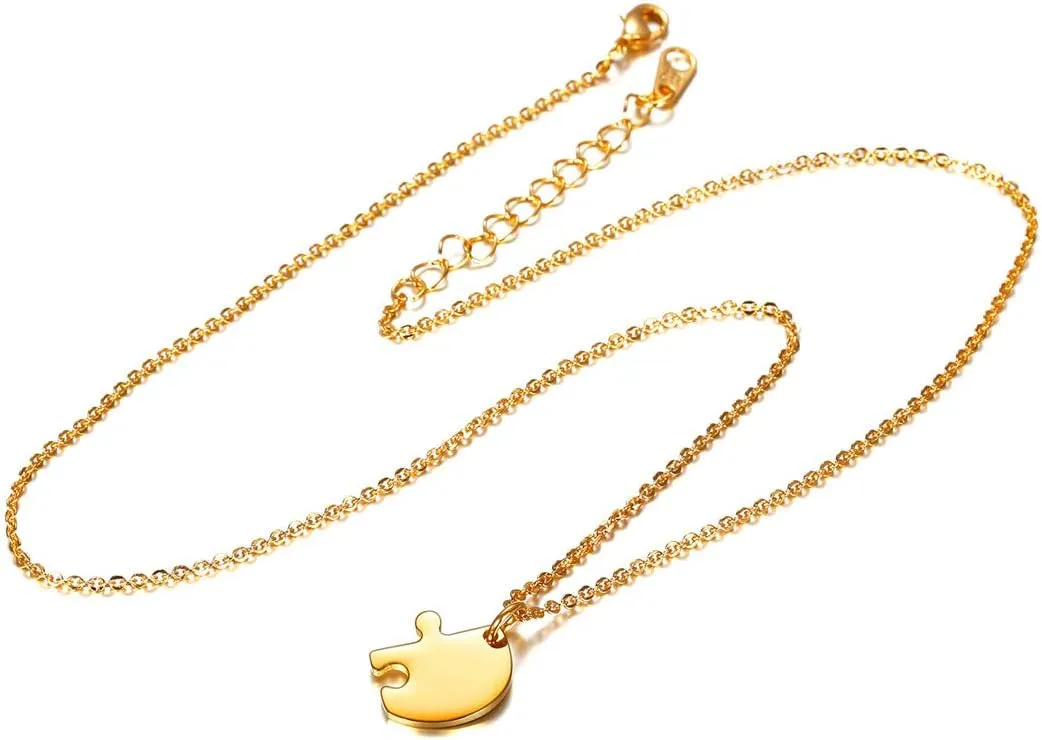 U7 BFF Necklace for 2/3/4/5/6 Women Girls Stainless Steel Personalized Family/Sibling/Friendship Jewelry Set Custom Best Friend Name Engrave Heart Puzzle Matching Pendant Necklaces