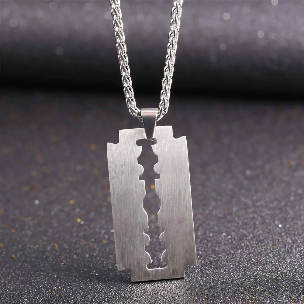 U7 Punk Necklaces Stainless Steel 18K Gold Plated Large Hip Hop Dagger/Knife/Sword/Steampunk Gear/Large Razor Blade Pendant Necklace for Men Women, Chain 22-24 Inches