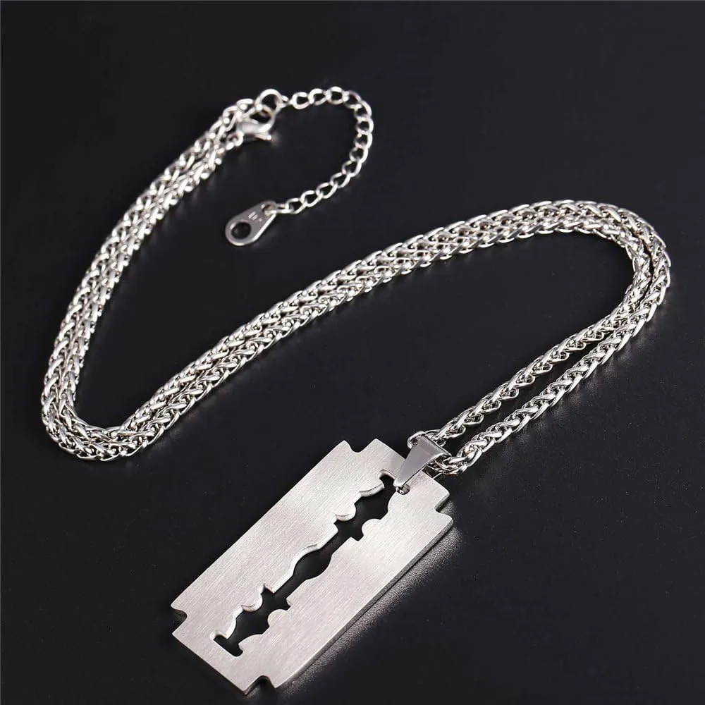 U7 Punk Necklaces Stainless Steel 18K Gold Plated Large Hip Hop Dagger/Knife/Sword/Steampunk Gear/Large Razor Blade Pendant Necklace for Men Women, Chain 22-24 Inches