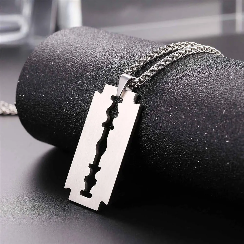 U7 Punk Necklaces Stainless Steel 18K Gold Plated Large Hip Hop Dagger/Knife/Sword/Steampunk Gear/Large Razor Blade Pendant Necklace for Men Women, Chain 22-24 Inches