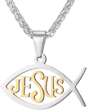 U7 Russian Orthodox Cross Pendant/Praying Hands/Ichthys Sign for Men Women Stainless Steel 18K Gold Plated Jesus Pendant Christian Religious Necklaces, Length 22" Silver Black Gold