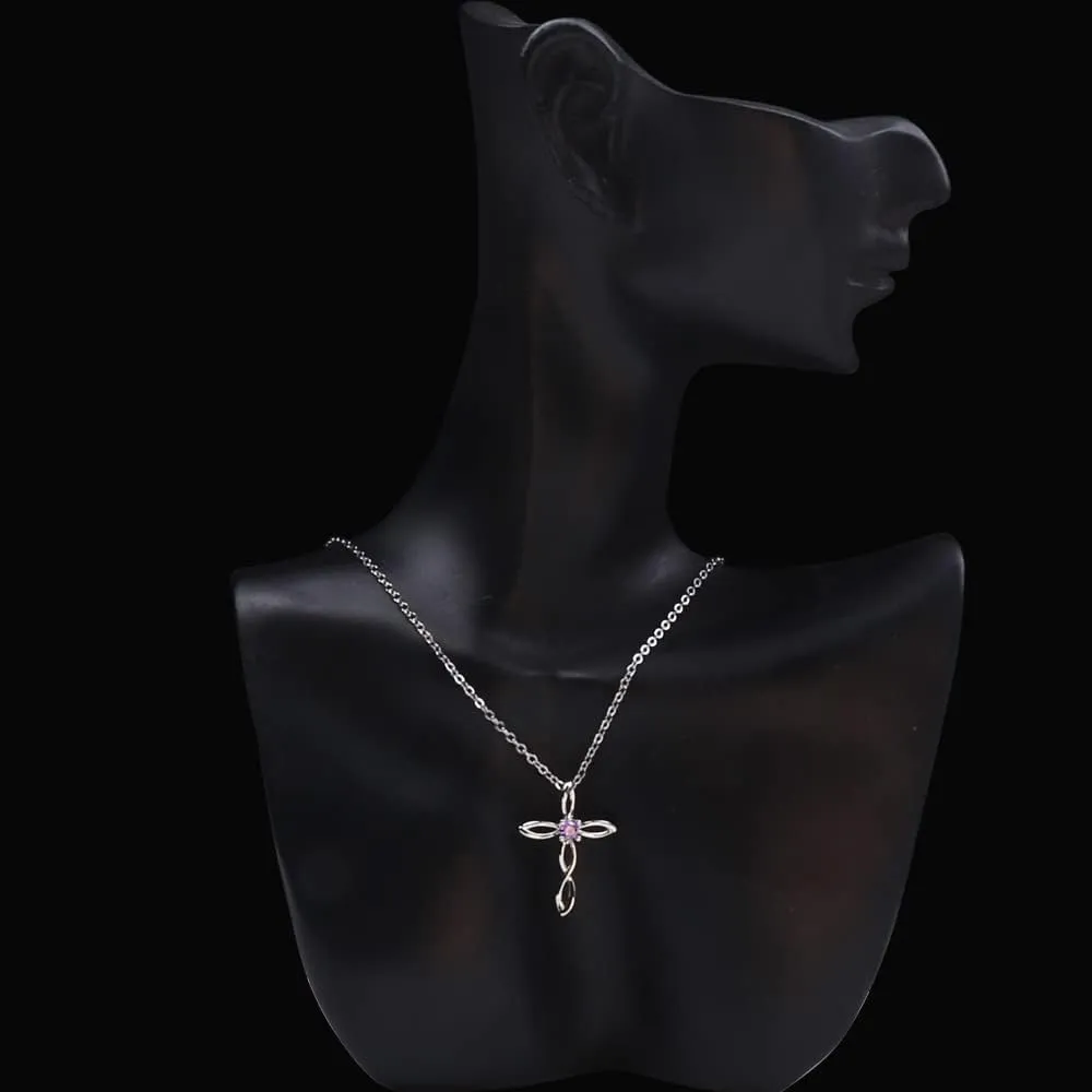 UEUC Silver Birth Stones Cross Necklace for Women Infinity Heart Religious Faith Zircon Cross Necklace for Ladies Jewelry Gifts 18 2 Chain