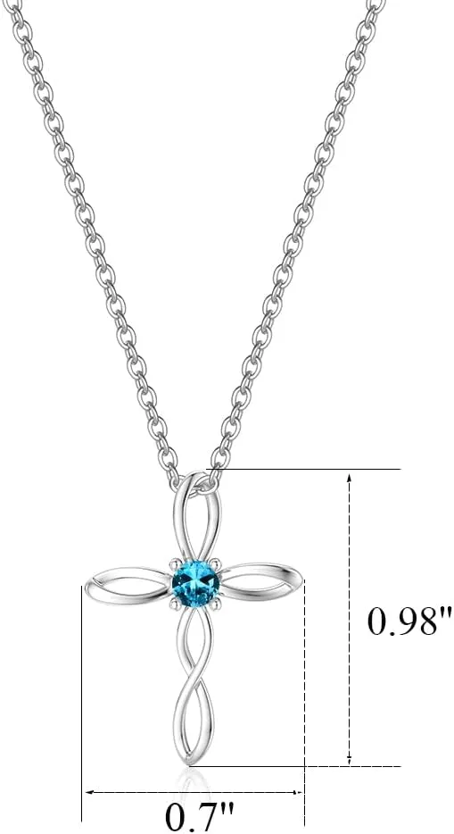 UEUC Silver Birth Stones Cross Necklace for Women Infinity Heart Religious Faith Zircon Cross Necklace for Ladies Jewelry Gifts 18 2 Chain